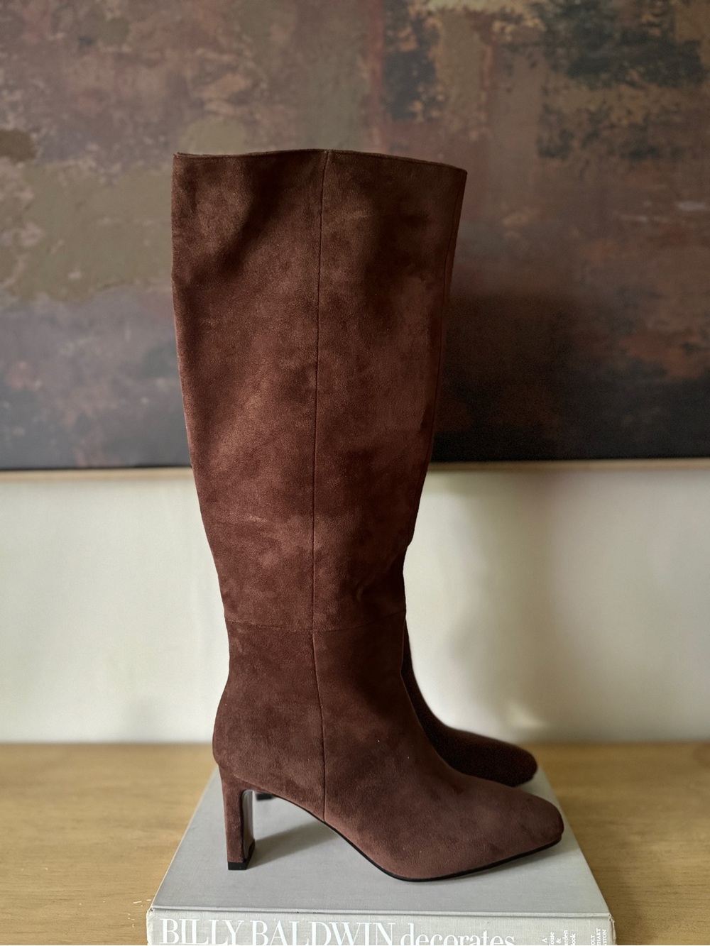 NIB Brown Faux Suede Knee-High Heel Boots - Size 7
